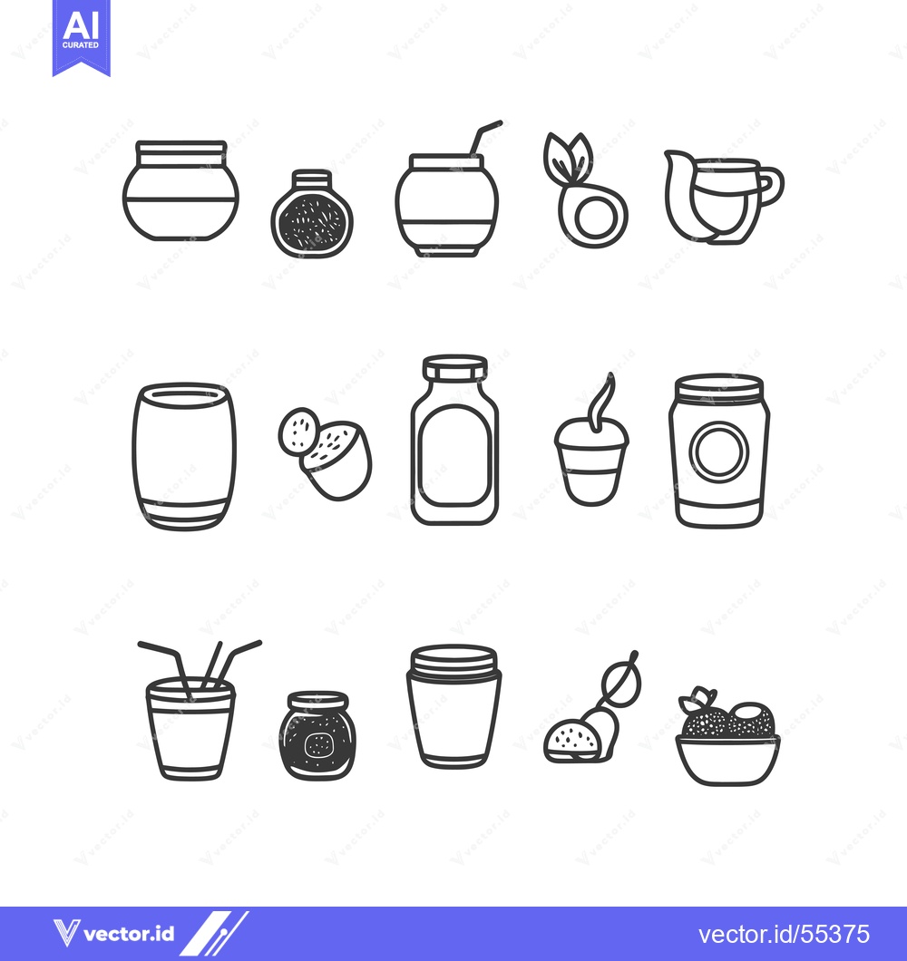 Premium Vector dari Line Art Illustrations of Various Jars, Cups, and Bowls