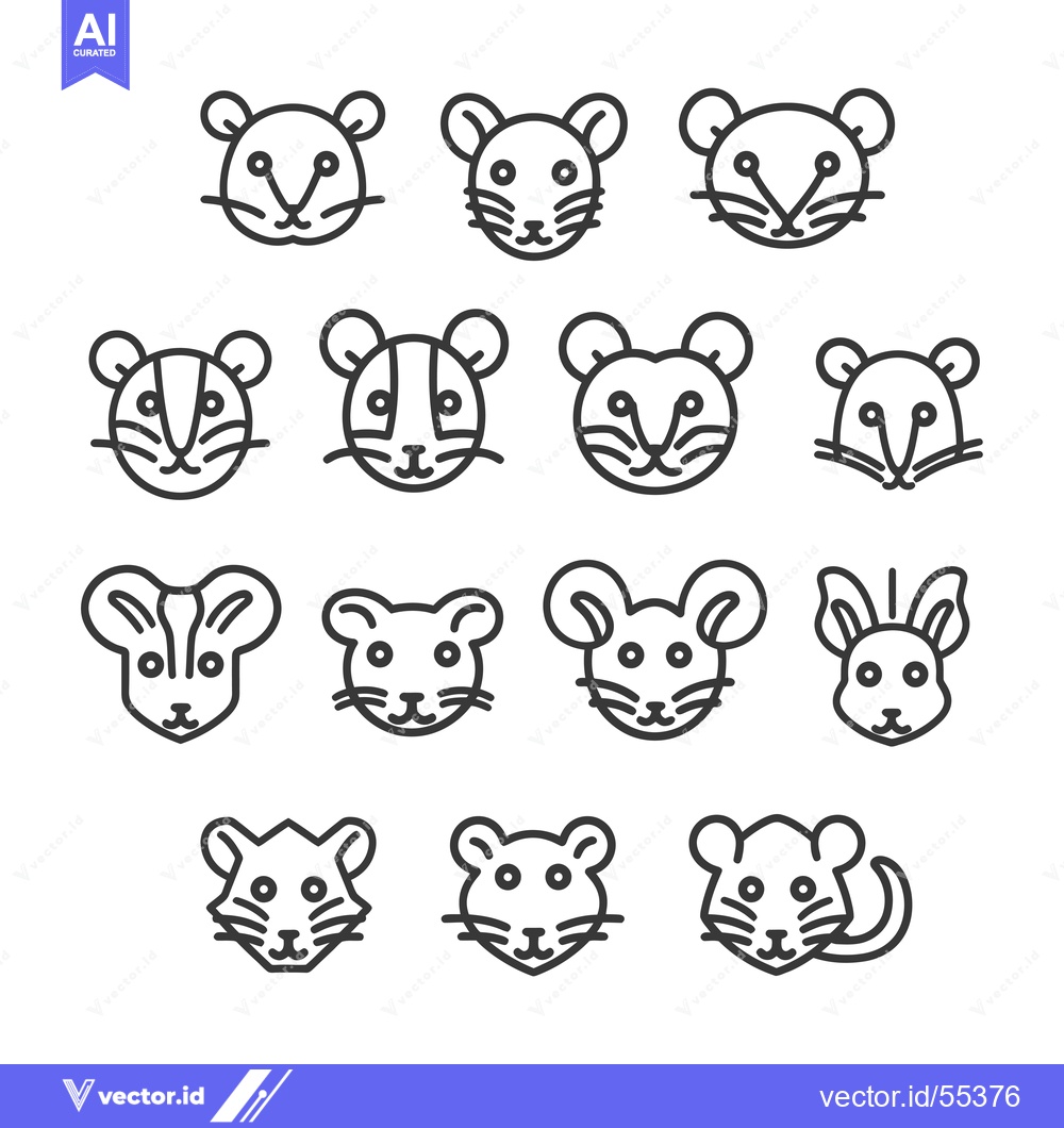 Premium Vector dari Line Art Illustrations of Various Mouse Faces
