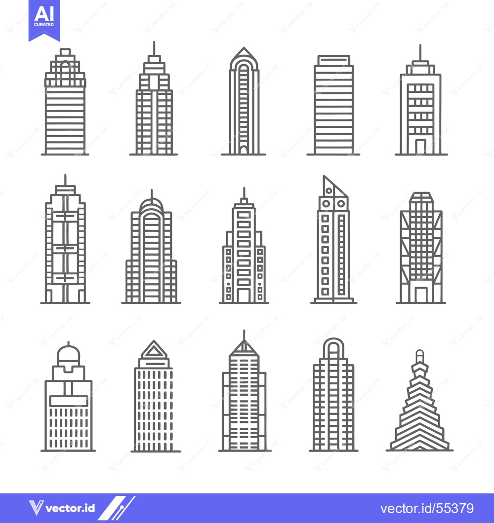Premium Vector dari Line Art Illustrations of Various Skyscrapers