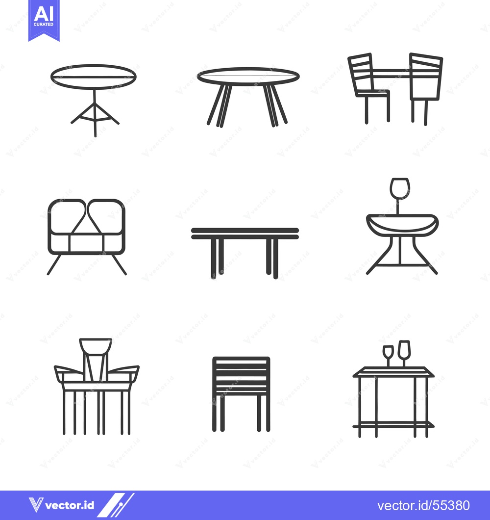 Premium Vector dari Line Art Illustrations of Various Tables and Chairs