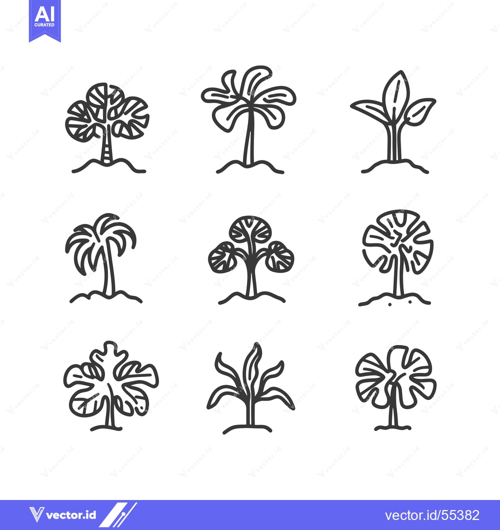 Premium Vector of Line Art Illustrations of Various Tree Types