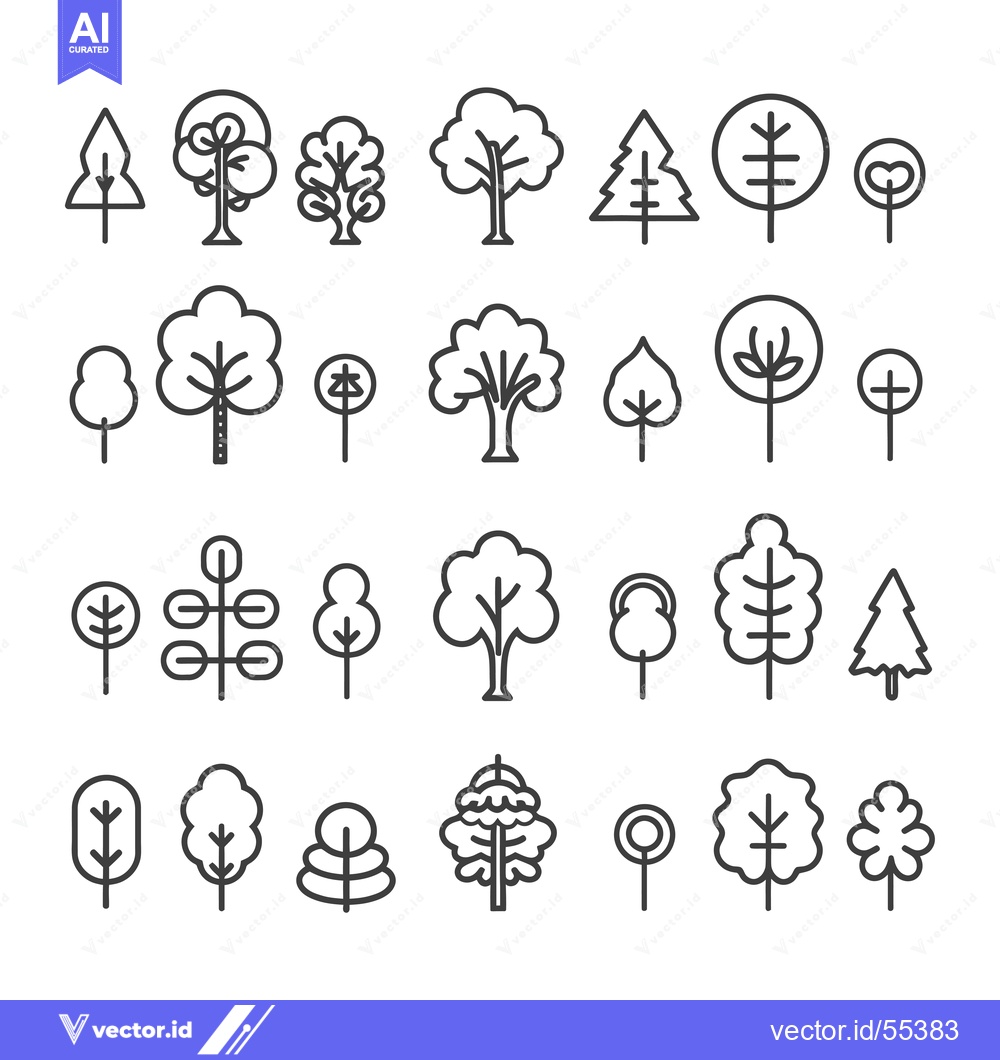 Premium Vector dari Line Art Illustrations of Various Tree Types