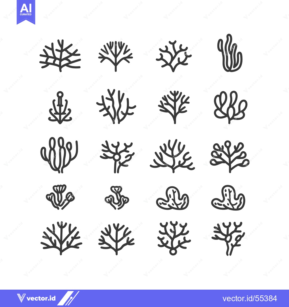 Premium Vector dari Line Art Illustrations of Various Types of Seaweed