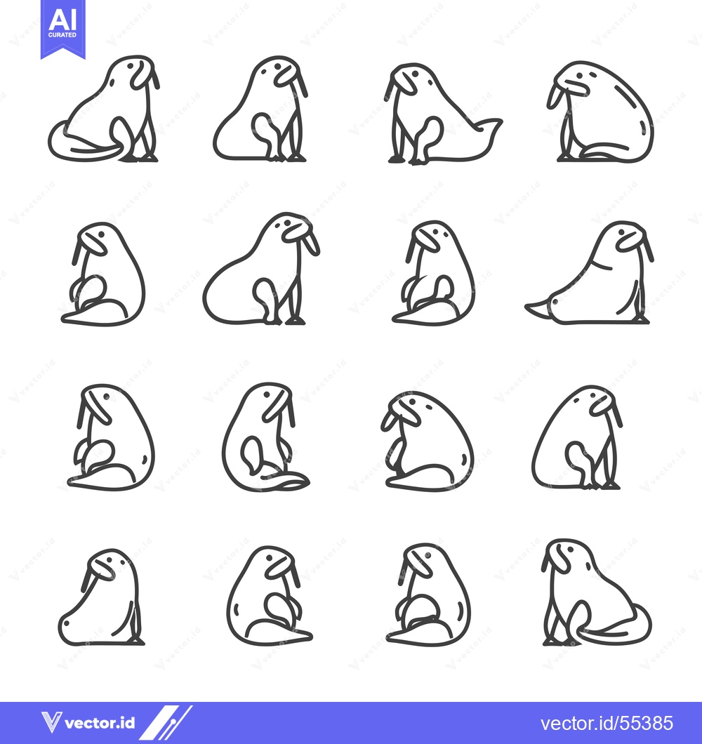 Premium Vector dari Line Art Illustrations of Walruses in Various Poses