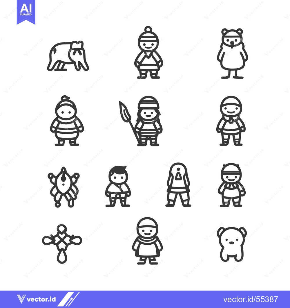 Premium Vector dari Line Art Illustrations of Winter Characters and Objects