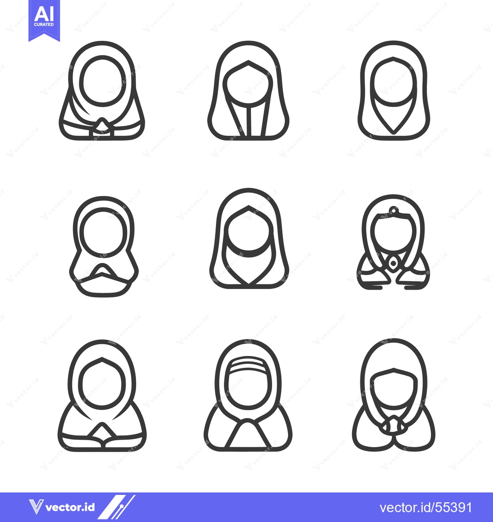 Premium Vector dari Line Art Illustrations of Women Wearing Different Headscarves