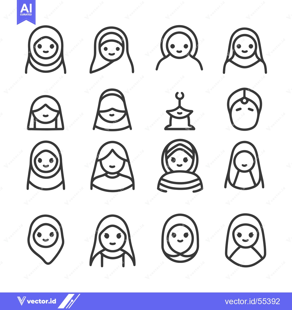 Premium Vector dari Line Art Illustrations of Women Wearing Headscarves and Headwear