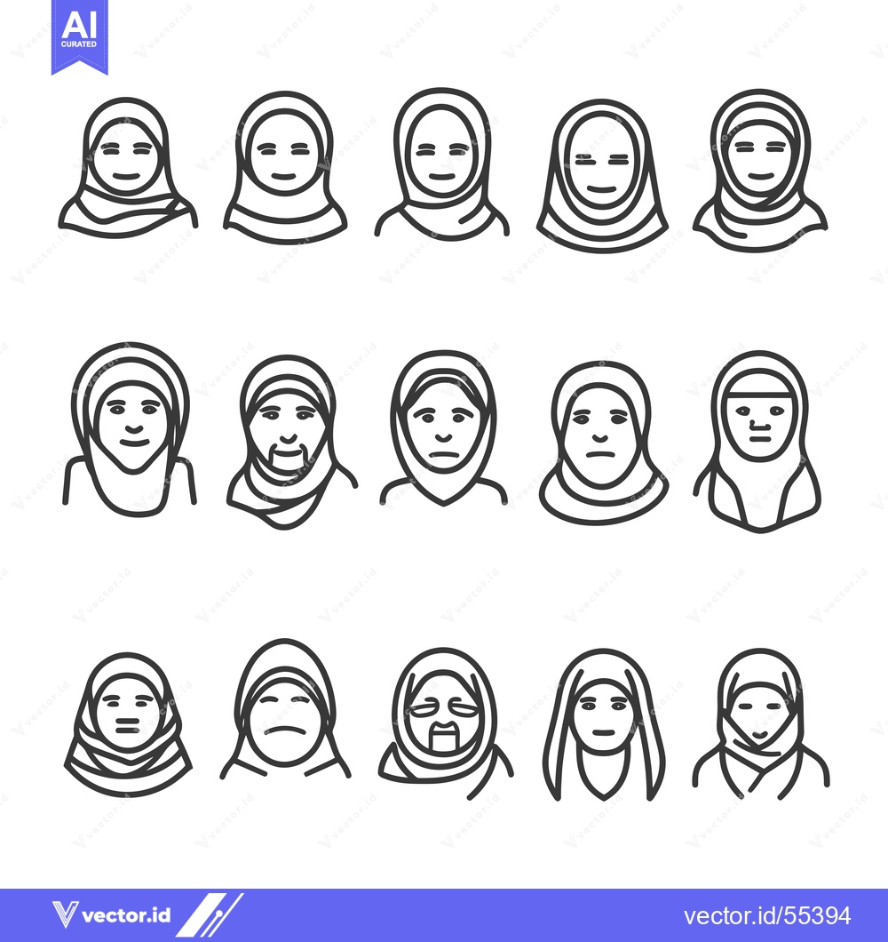 Premium Vector dari Line Art Illustrations of Women Wearing Hijabs