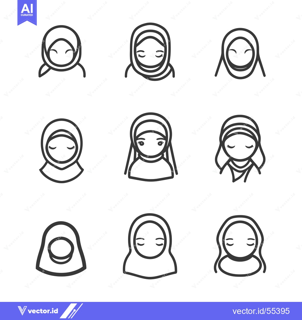 Premium Vector dari Line Art Illustrations of Women Wearing Hijabs