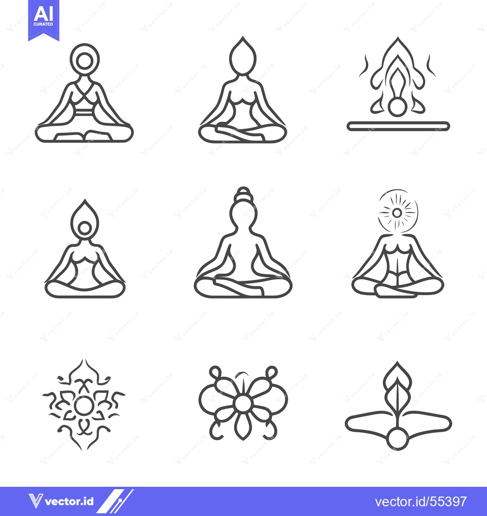 Premium Vector dari Line Art Illustrations of Yoga Poses and Spiritual Symbols