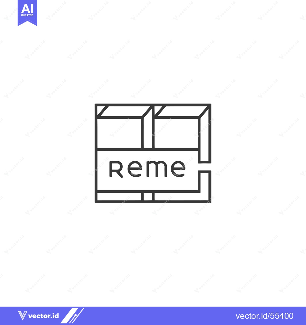 Premium Vector of Line Art Logo with "Reme" Text Inside a Geometric Shape