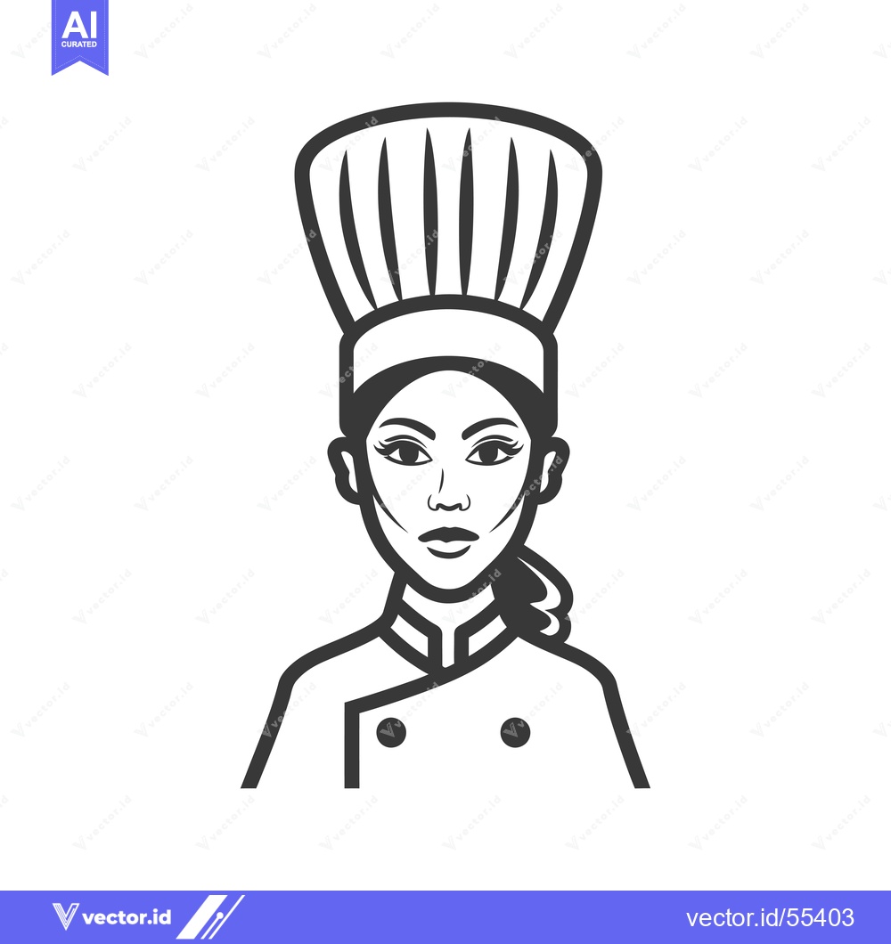 Premium Vector dari Line Art Portrait of a Female Chef Wearing a Tall Hat