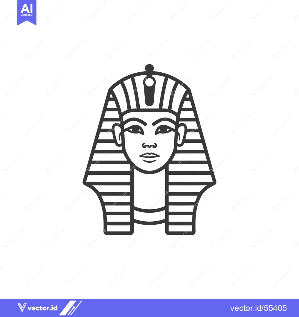Premium Vector of Line Art Portrait of an Egyptian Pharaoh Wearing a Striped Headdress