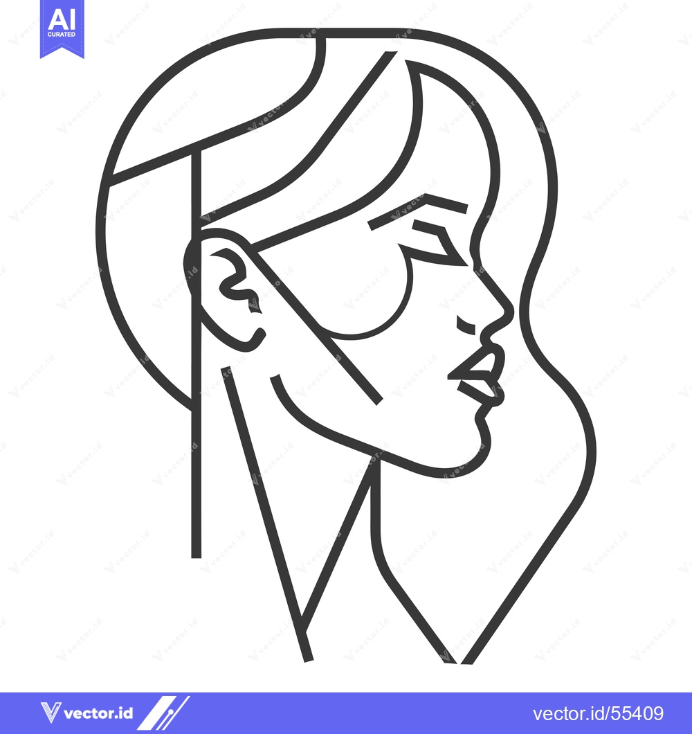 Premium Vector of Line Art Portrait of a Woman's Profile with Long Hair