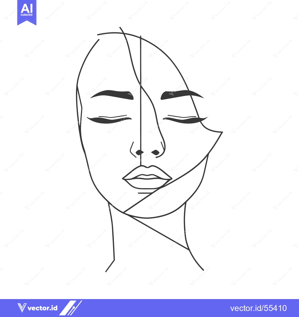 Premium Vector of Line Art Portrait of a Woman with Closed Eyes
