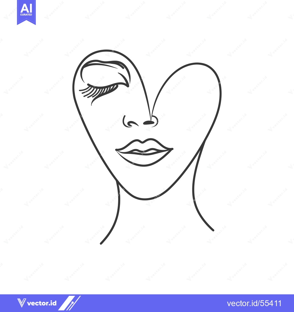 Premium Vector dari Line art portrait of a woman with closed eyes and a heart-shaped outli