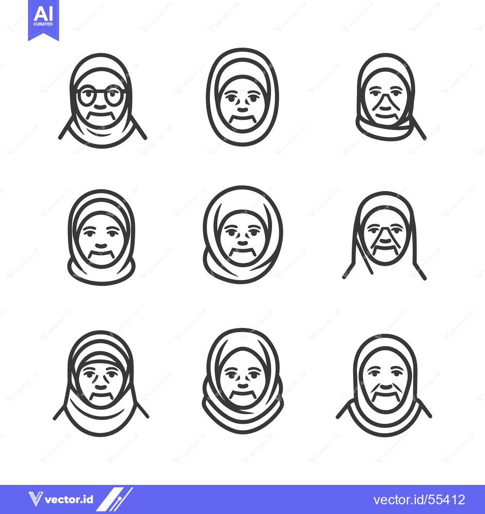 Premium Vector dari Line Art Portraits of Elderly Women Wearing Headscarves