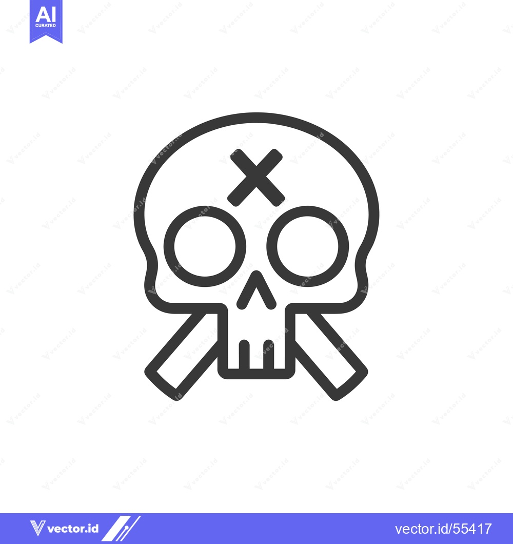 Premium Vector dari Line Art Skull with Crossed Bones and X Mark on Forehead