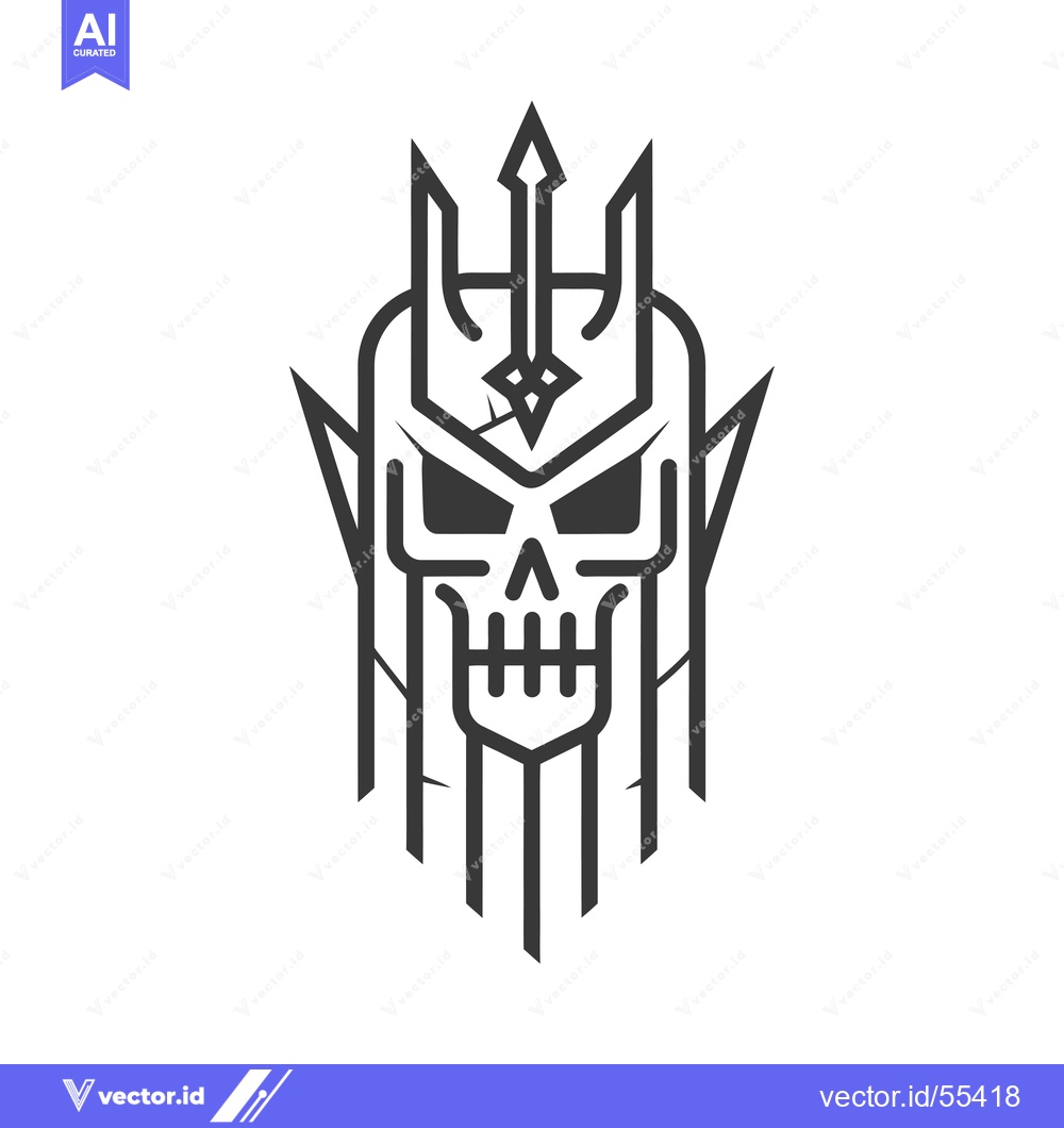 Premium Vector dari Line Art Skull With Trident Crown And Elven Ears