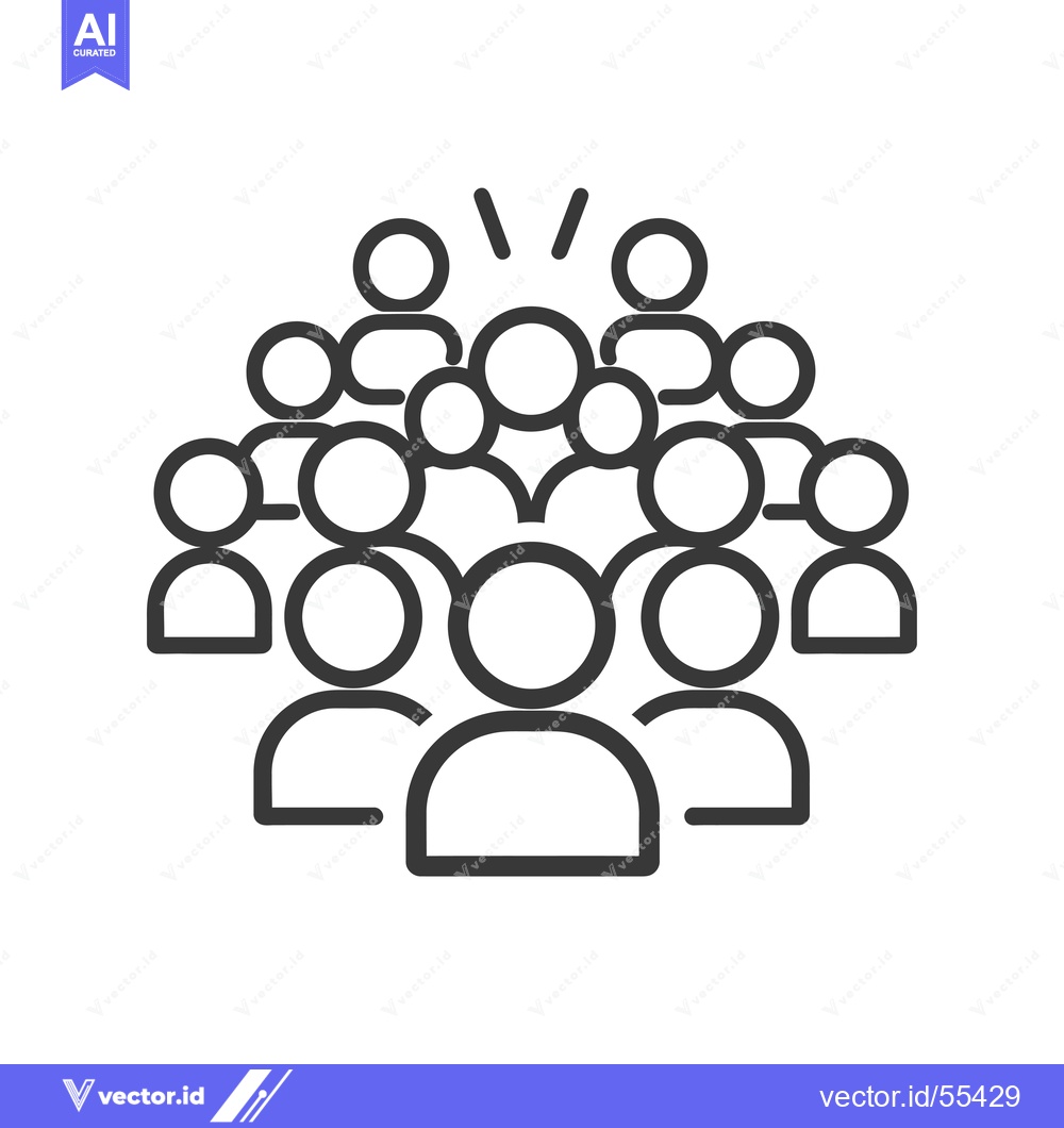 Premium Vector of Line drawing icon depicting a group of people with one person standing