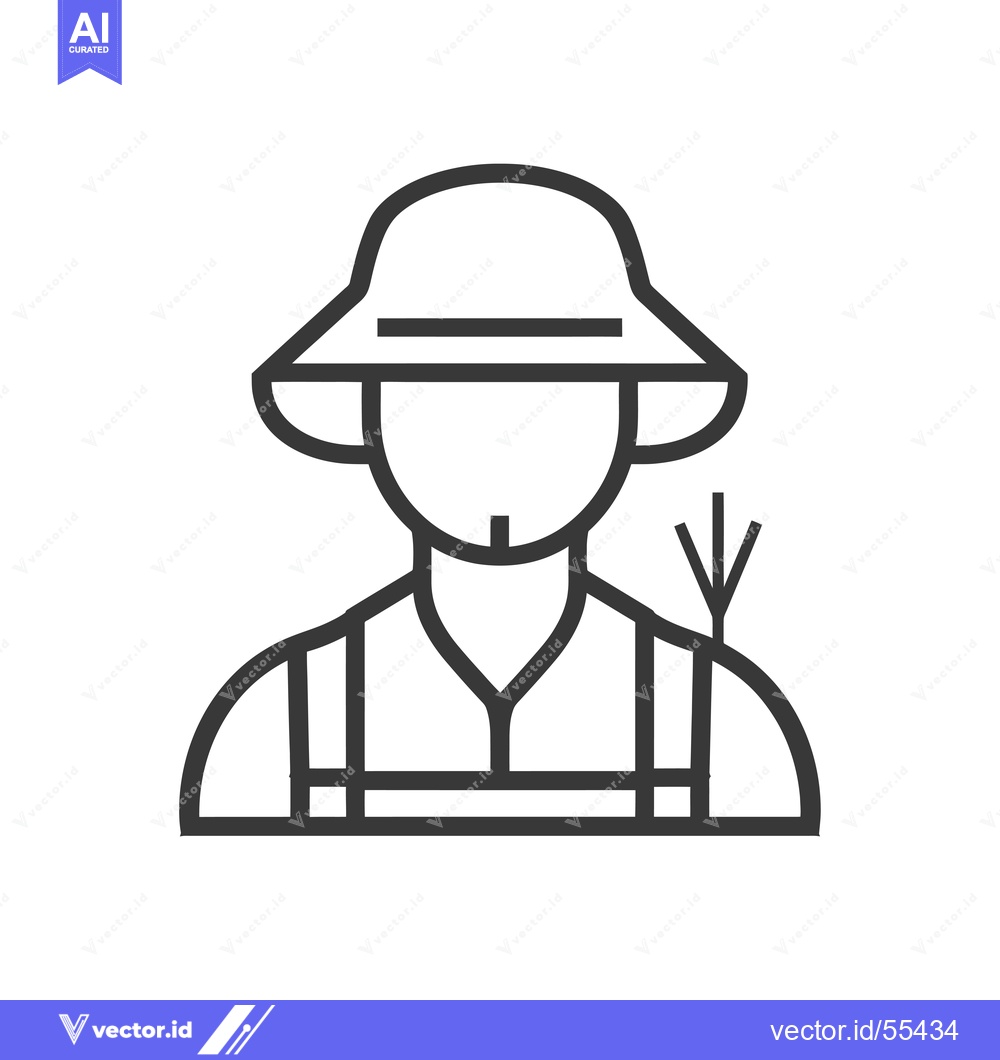 Premium Vector dari Line drawing icon of a farmer wearing a hat