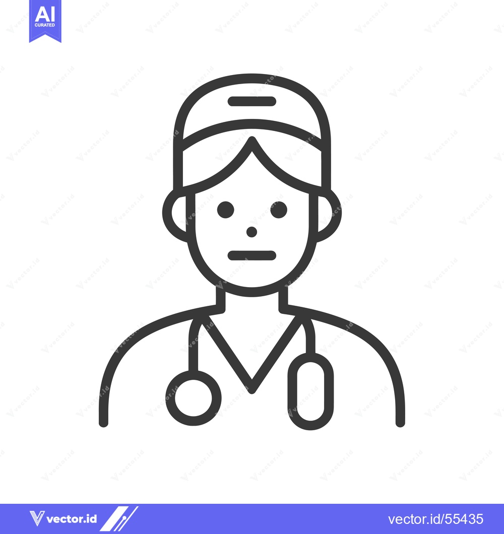 Premium Vector of Line drawing icon of a female doctor wearing a stethoscope