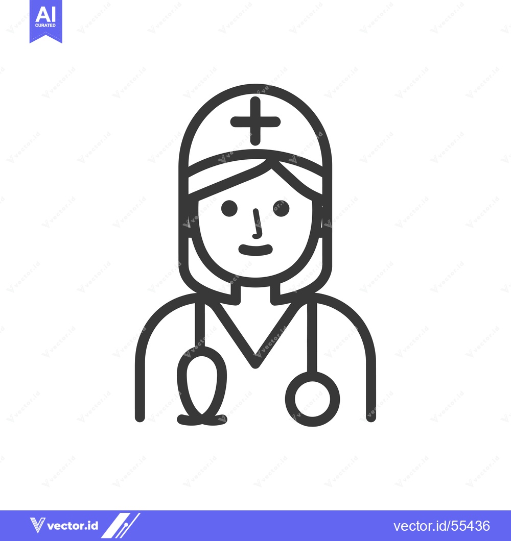 Premium Vector dari Line drawing icon of a female doctor with a stethoscope