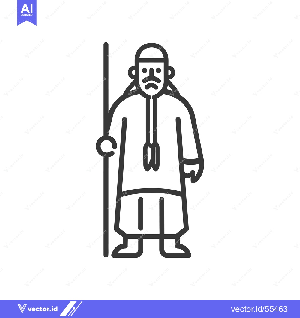 Premium Vector of Line drawing illustration of a man in traditional clothing holding a s