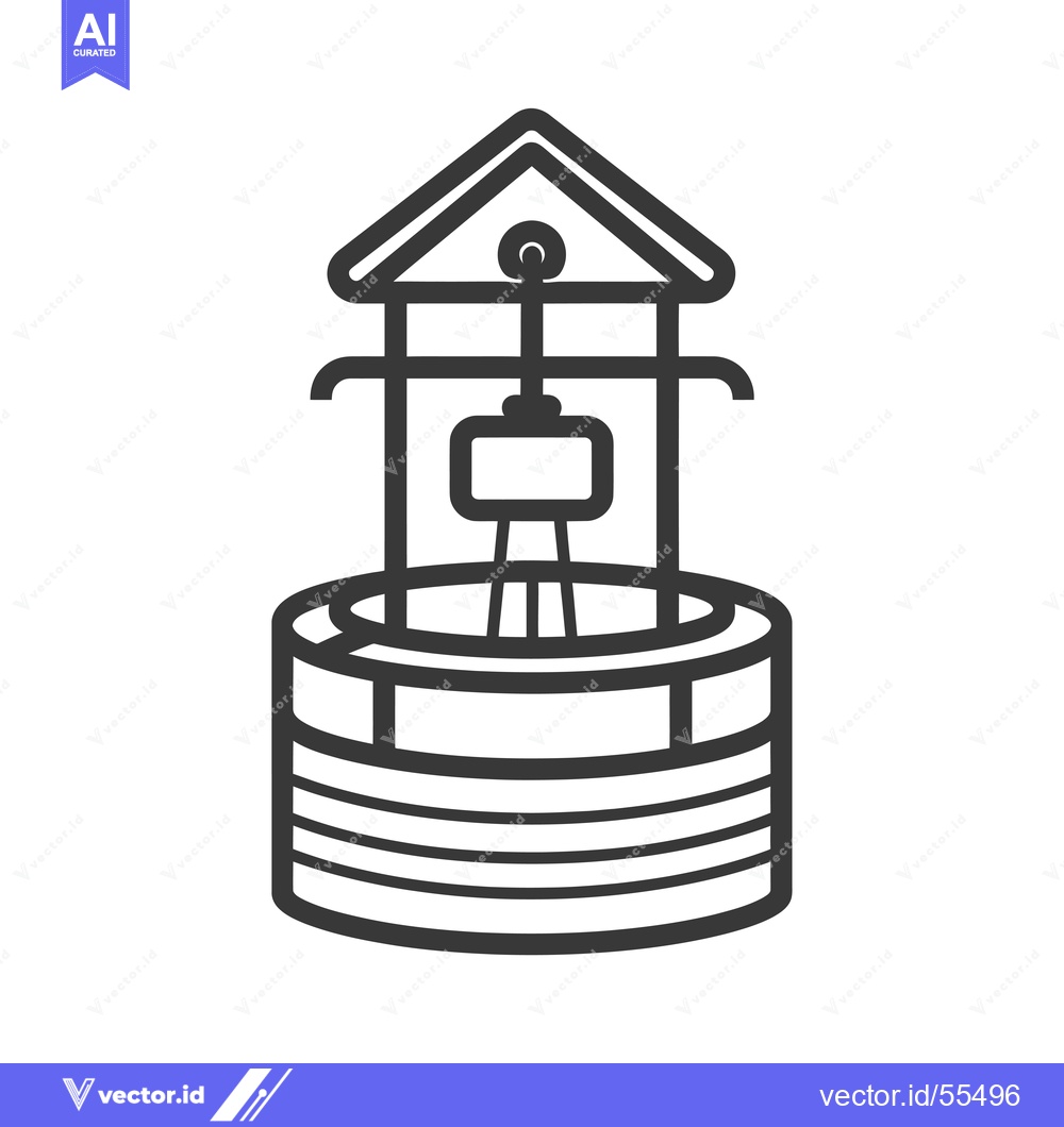 Premium Vector of Line drawing illustration of a well with a bucket