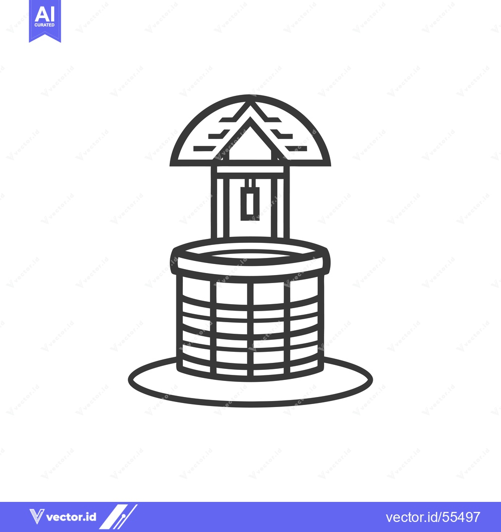Premium Vector of Line drawing illustration of a well with a roof
