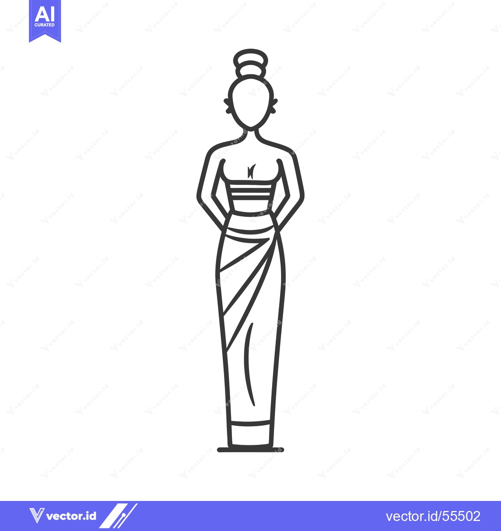 Premium Vector of Line drawing illustration of a woman wearing traditional Balinese clot