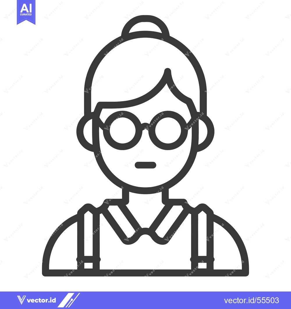 Premium Vector dari Line drawing illustration of a woman with glasses and a bun