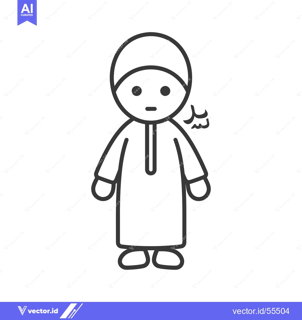Premium Vector dari Line drawing illustration of a young man wearing traditional Islamic c
