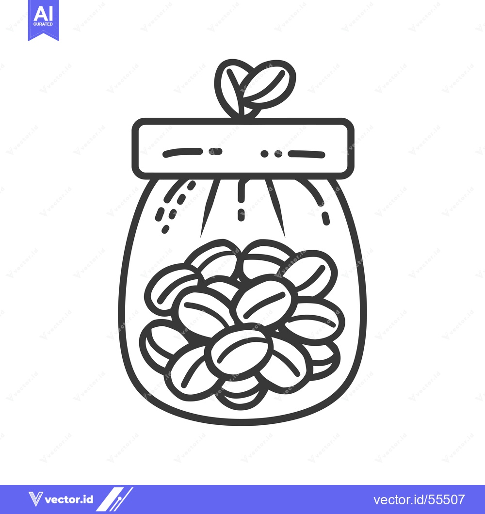 Premium Vector dari Line drawing of a bag of coffee beans with a sprout