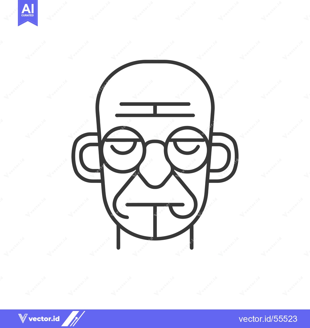 Premium Vector dari Line drawing of a bald man with glasses and a drooping mouth