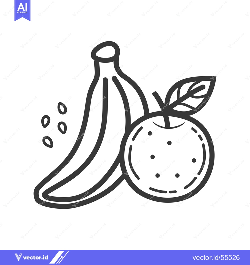 Premium Vector dari Line Drawing of a Banana and Apple with Seeds