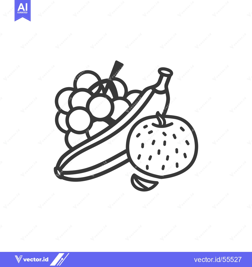 Premium Vector of Line Drawing of a Banana, Apple, and Grapes