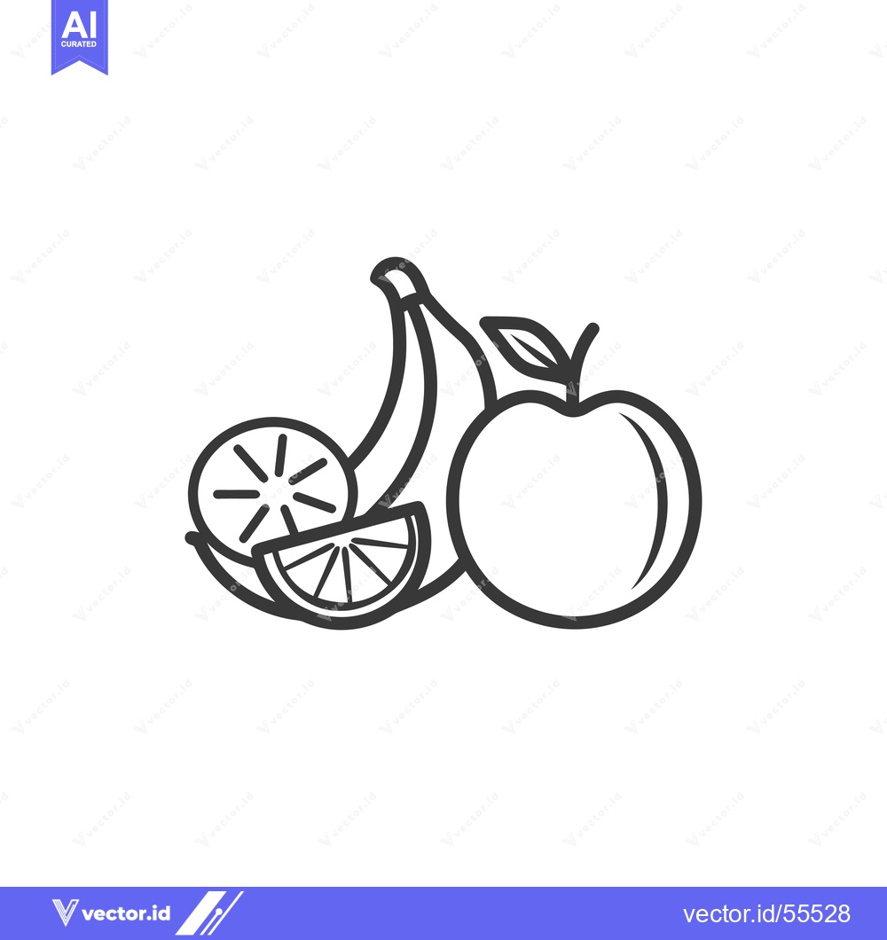 Premium Vector dari Line Drawing of a Banana, Apple, and Two Slices of Orange
