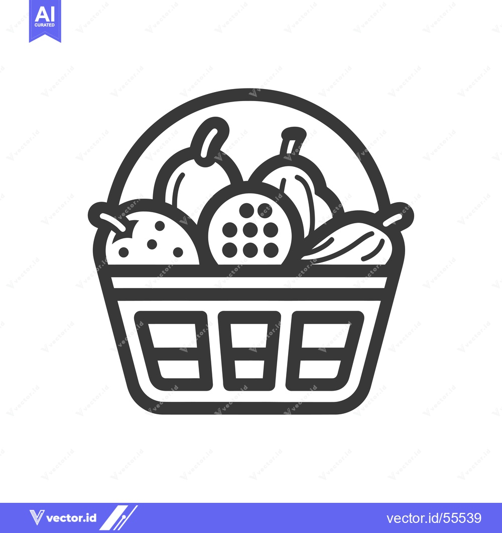 Premium Vector of Line Drawing of a Basket Full of Fruits