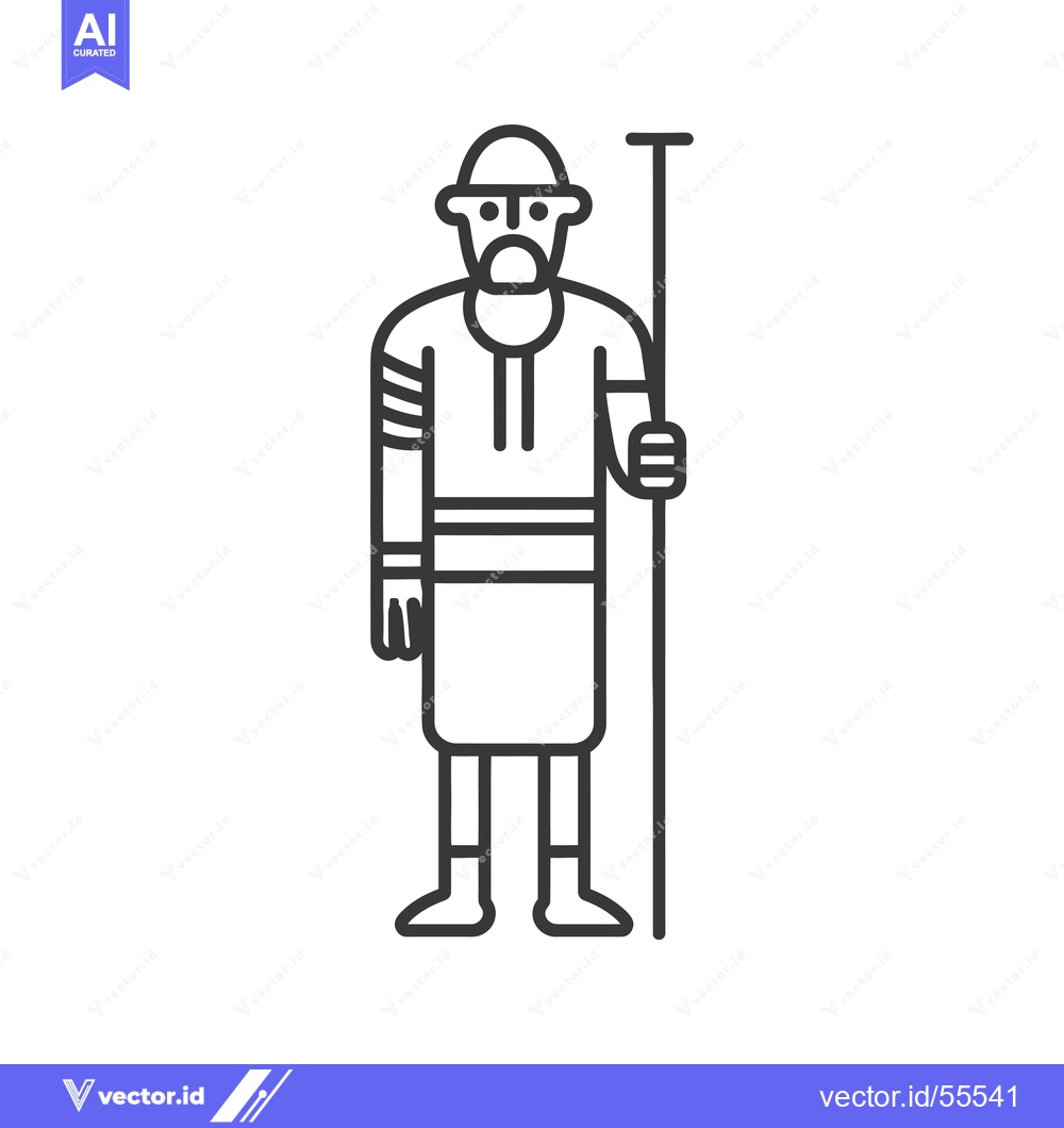 Premium Vector dari Line drawing of a bearded man in a tunic holding a staff