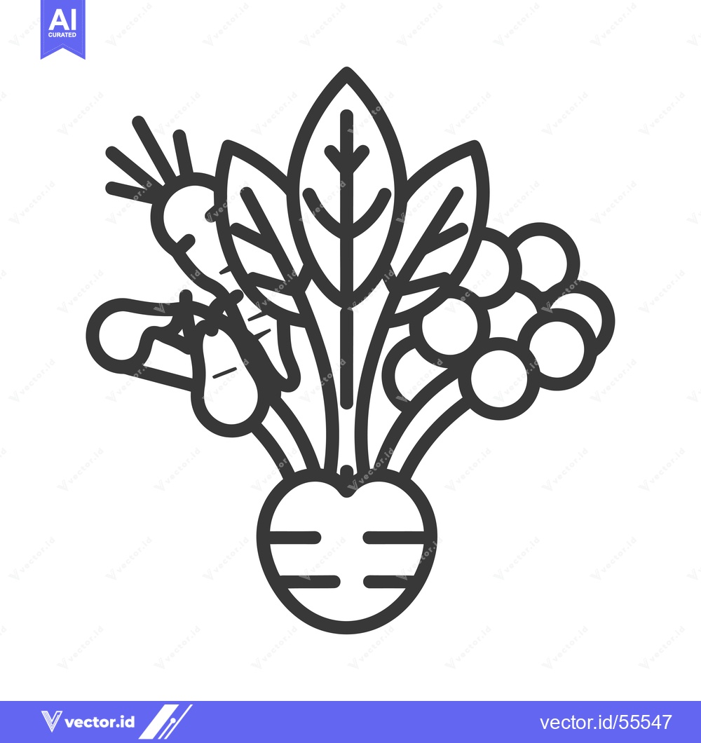 Premium Vector of Line Drawing of a Beetroot with Leaves and Roots