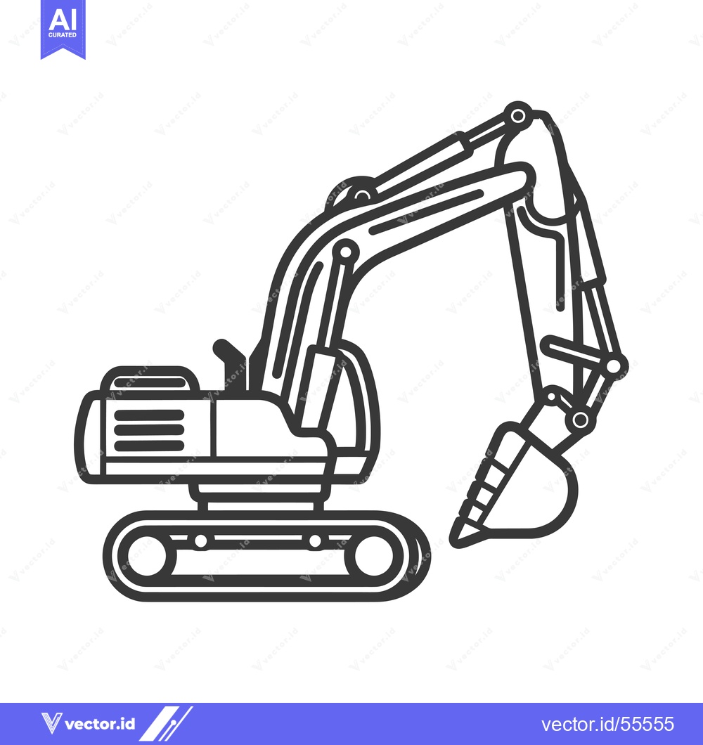 Premium Vector dari Line drawing of a black and white excavator with a drill bit
