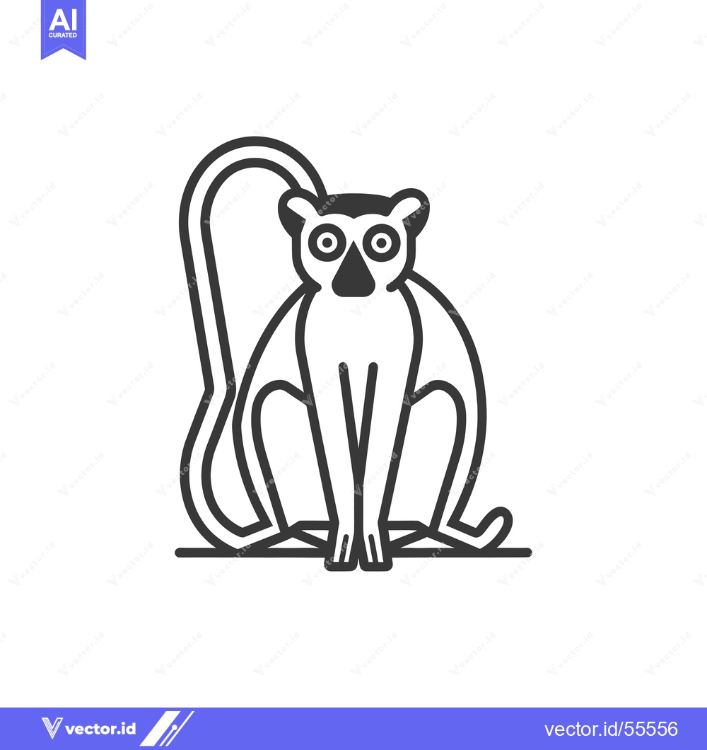 Premium Vector of Line drawing of a black and white lemur sitting with its tail curled b