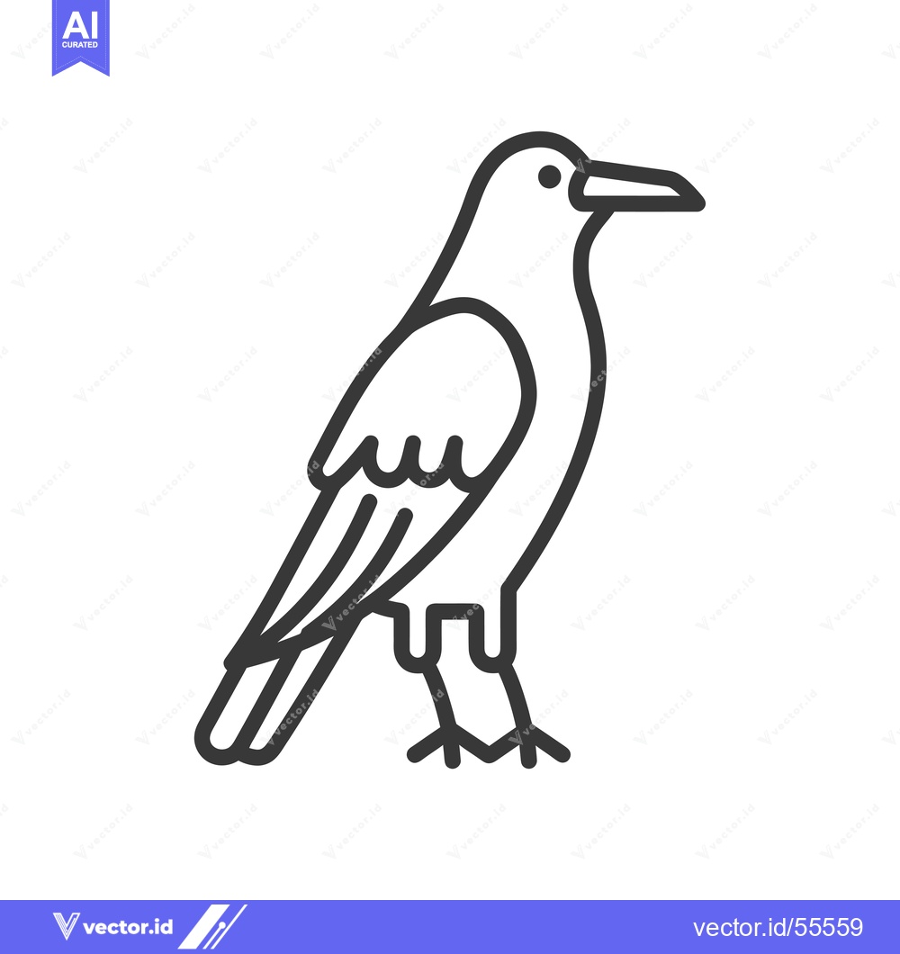 Premium Vector of Line Drawing of a Black Crow Bird