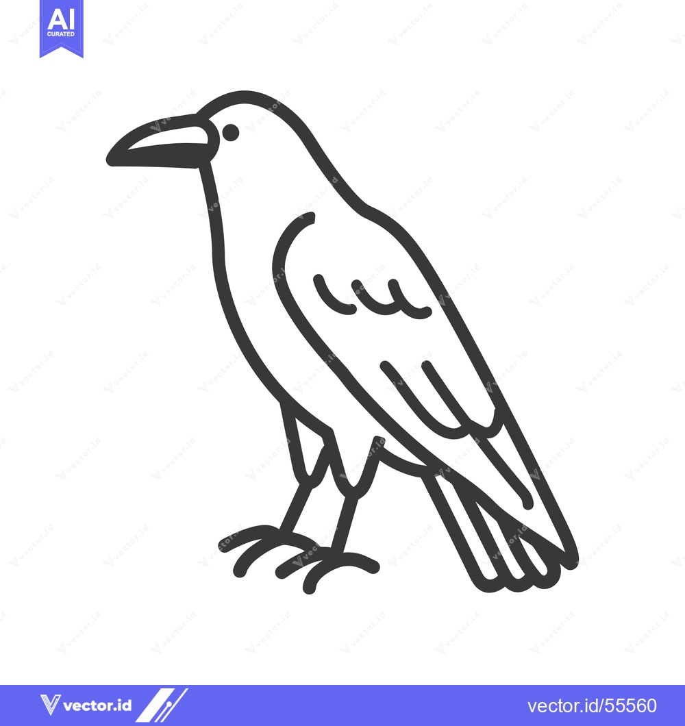Premium Vector of Line Drawing of a Black Raven Standing