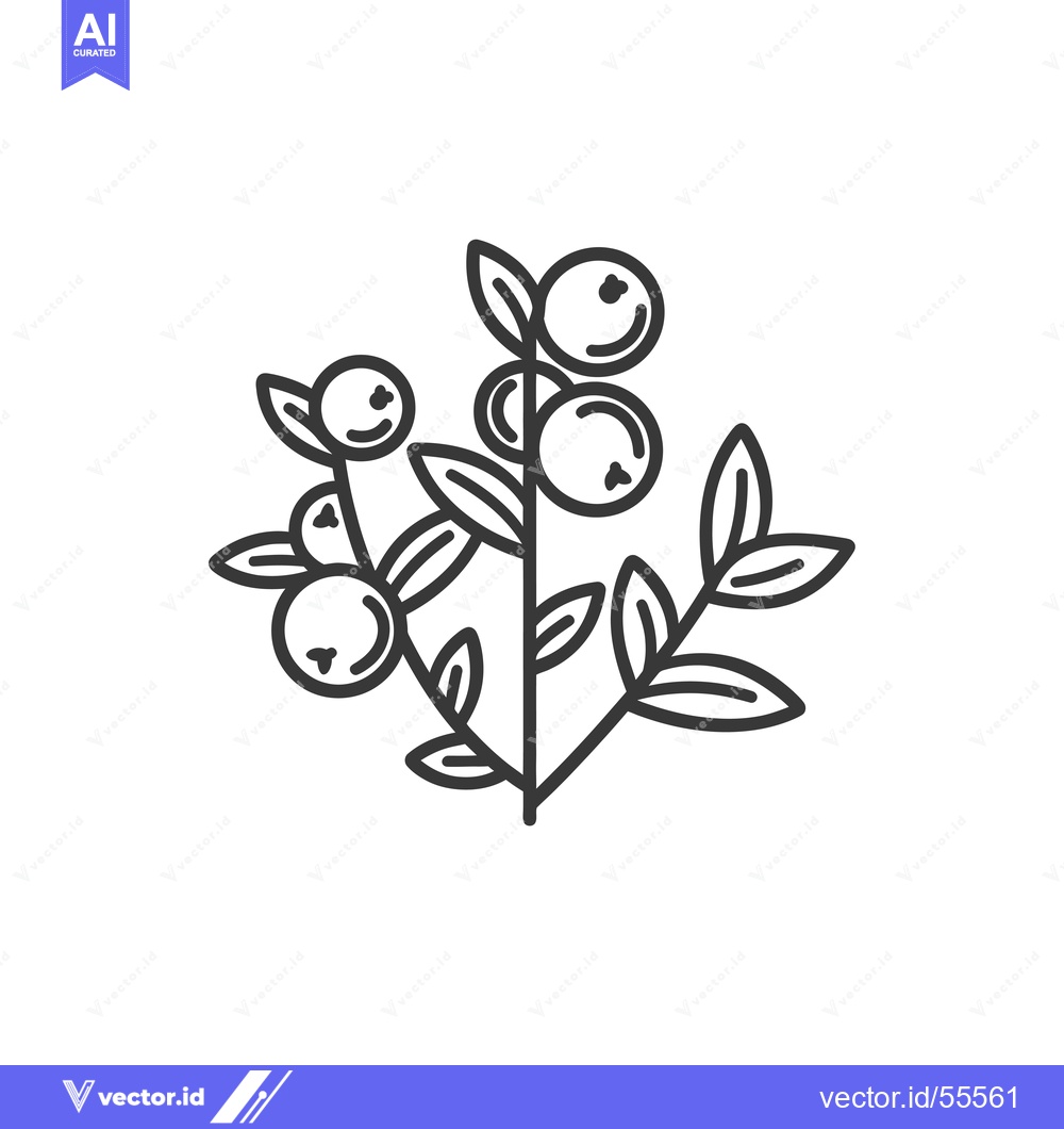 Premium Vector dari Line Drawing of a Blueberry Bush with Berries