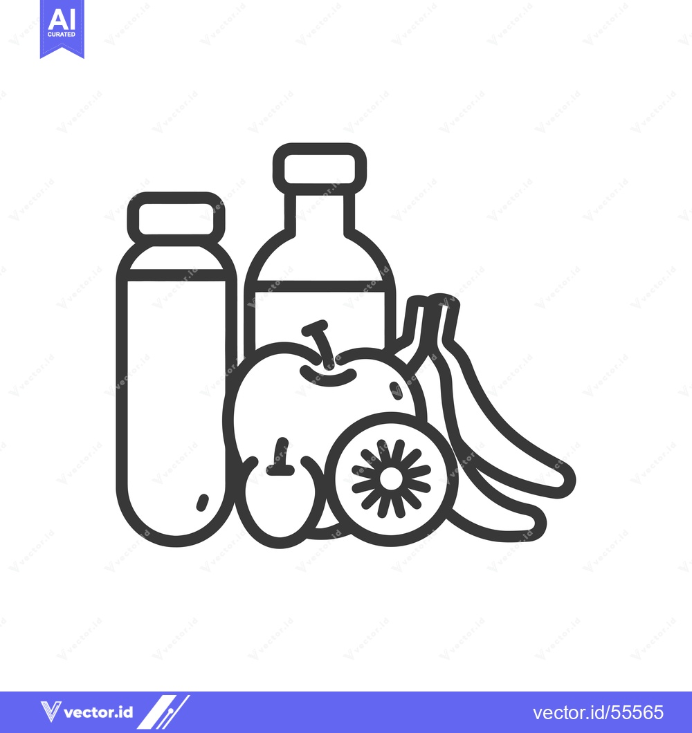 Premium Vector dari Line Drawing of a Bottle, a Jar, an Apple, a Kiwi, and Two Bananas