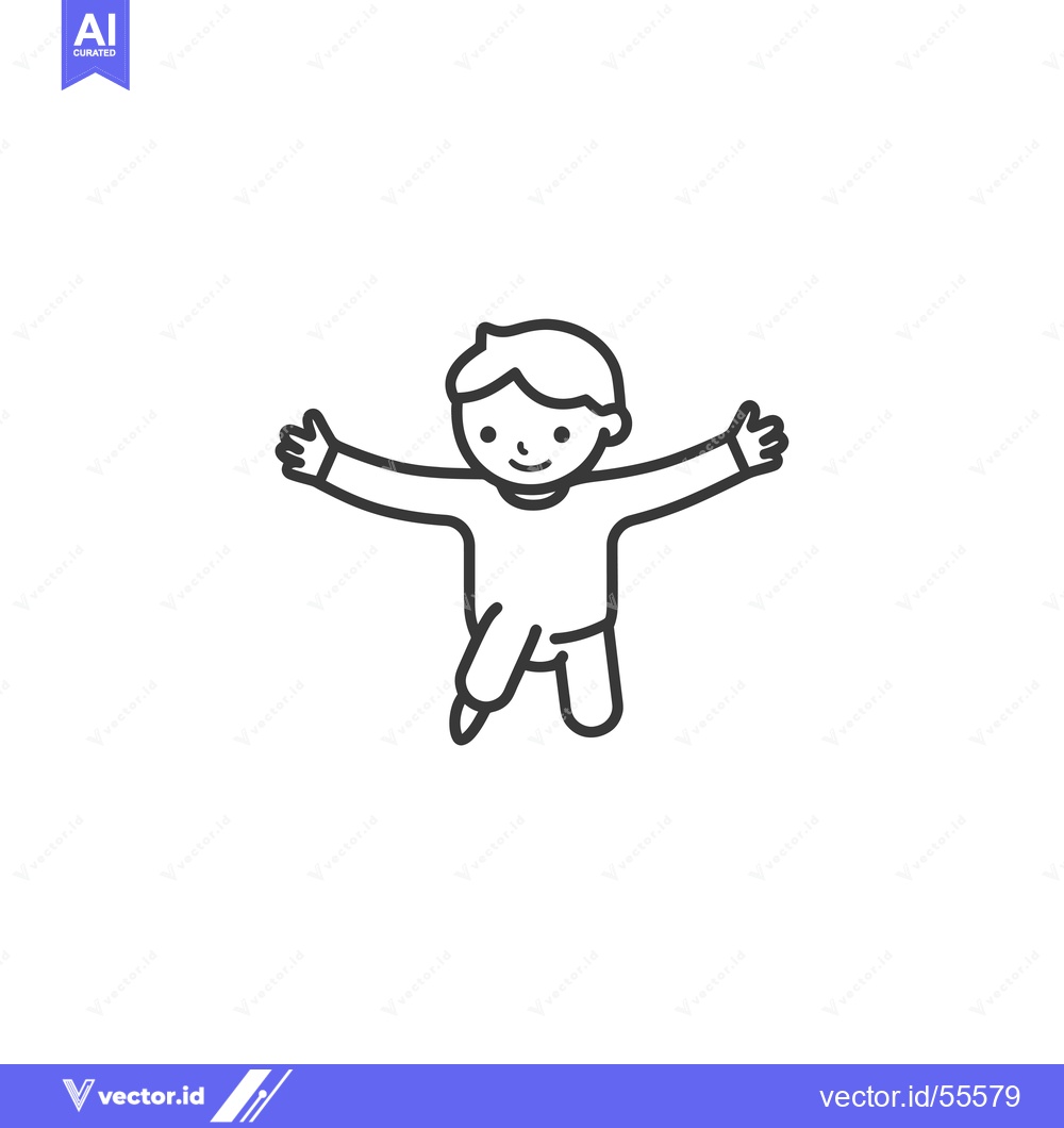 Premium Vector dari Line Drawing of a Boy with Open Arms and a Smile