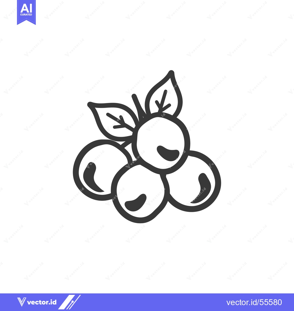 Premium Vector of Line Drawing of a Branch of Blueberries with Leaves