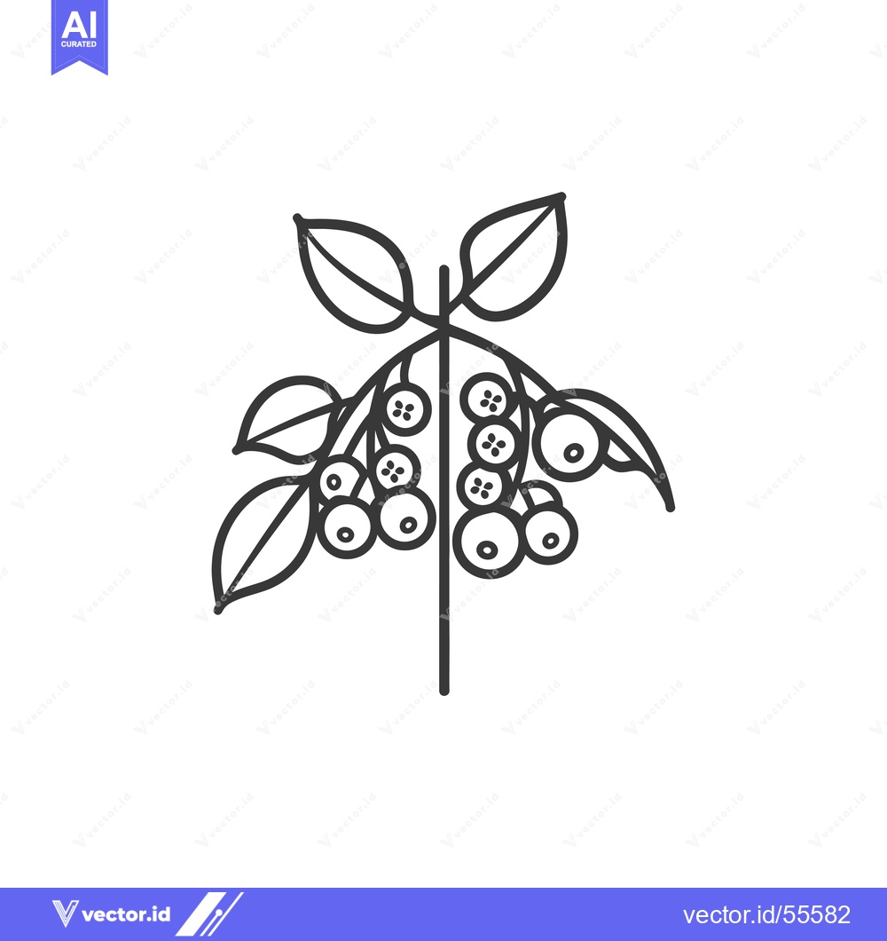 Premium Vector dari Line Drawing of a Branch with Berries and Leaves